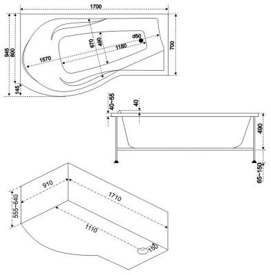 Акриловая ванна Bas Капри L 170x94.5 с г/м ВГ00095 - 1