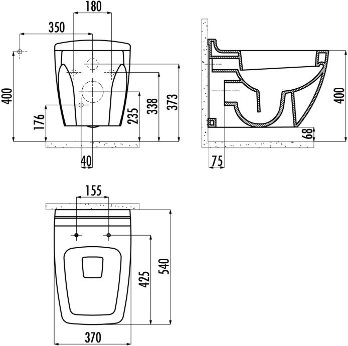 Чаша для унитаза подвесного Creavit Bull BL320 BL320-11CB00E-0000 - 3