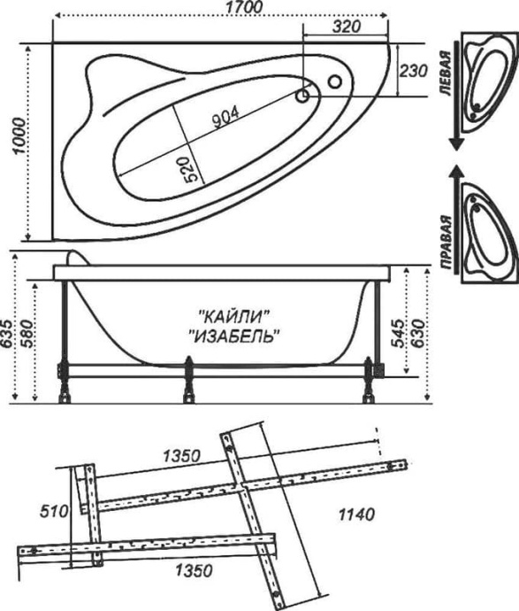 Акриловая ванна Triton Изабель 170х100 R, Щ0000048747 - 1