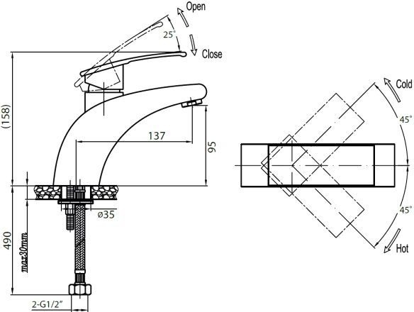 Смеситель Cezares Turbolenza C LS 01 W0 для раковины TURBOLENZA-C-LS-01-W0 - 3