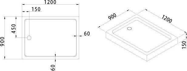 Поддон для душа Cezares Tray прямоугольный 120/90, акриловый, без сифона TRAY-A-AH-120/90-15-W0 - 1