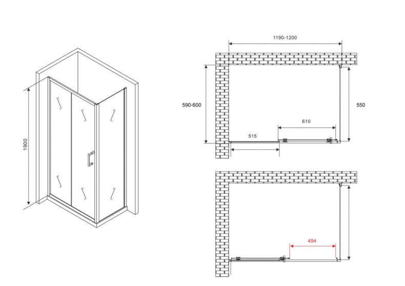 Душевой уголок Abber Schwarzer Diamant 120x60 профиль хром стекло прозрачное AG301205-S605 - 3