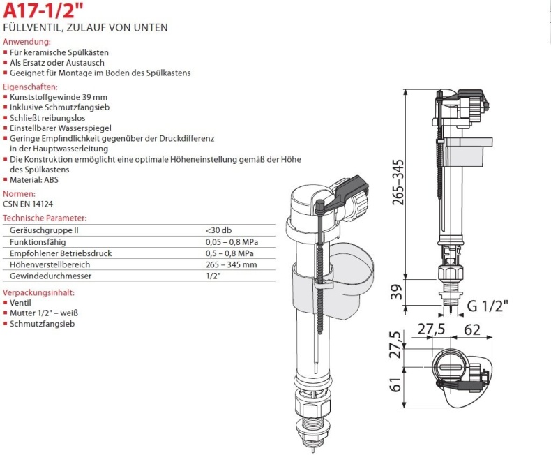 Наливной механизм AlcaPlast  (A17 1/2) A17-1/2