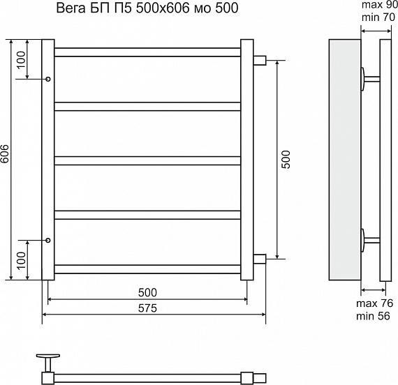 Водяной полотенцесушитель Terminus Вега П5 500х606 Хром 4620768886638 - 2