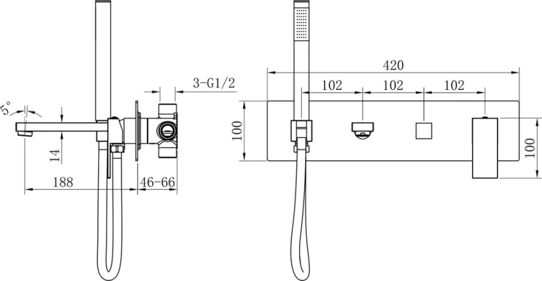 Смеситель для ванны с душем Boheme Qubic черный матовый 474-2-B - 1