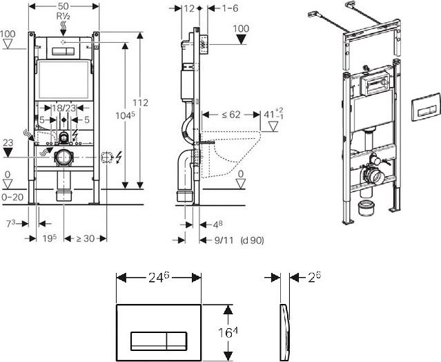 Комплект Унитаз подвесной Jacob Delafon Escale E1306 + Система инсталляции для унитазов Geberit Duofix Платтенбау 458.125.11.1 4 в 1 с кнопкой смыва - 7