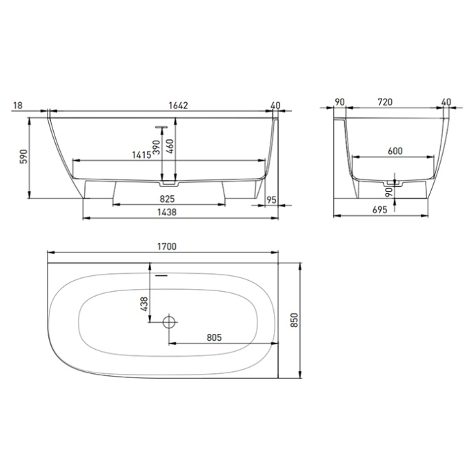 Salini SOFIA Corner R Ванна угловая правая 1700х850х590мм, дон кл 