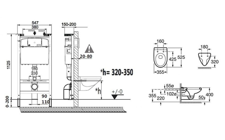 Комплект Roca Mateo 893100010 подвесной унитаз + инсталляция + кнопка - 1