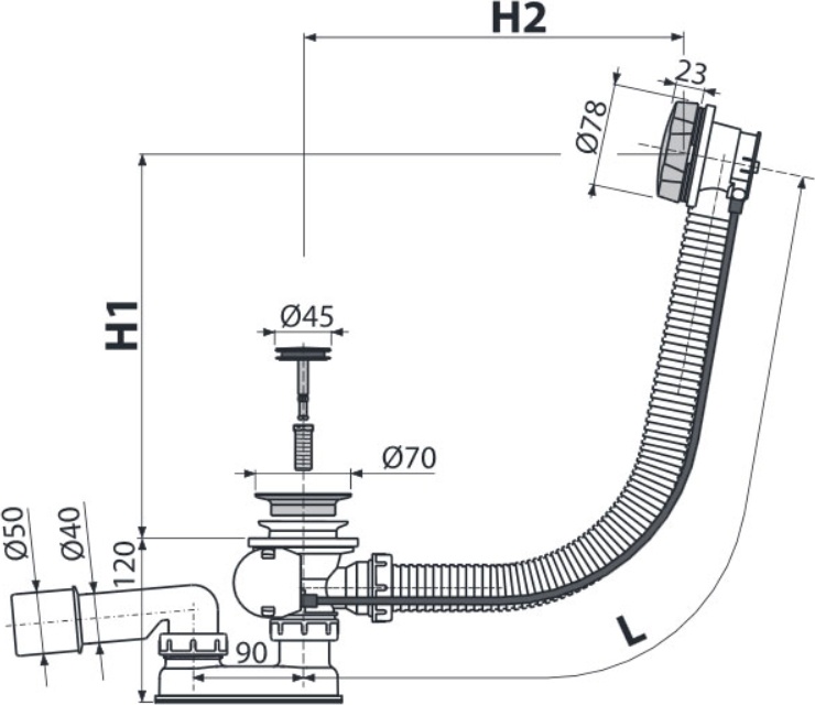 Слив-перелив AlcaPlast A55K-80-RU-01 - 1