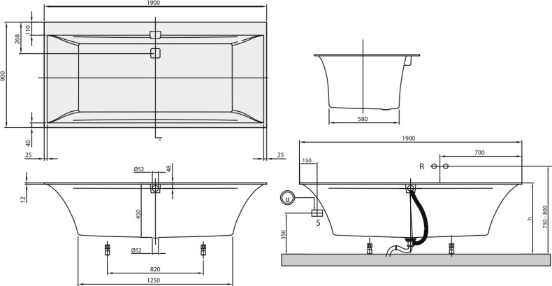 Акриловая ванна Villeroy & Boch Squaro Edge 12 190x90 alpin UBQ190SQE2DV-01 - 3