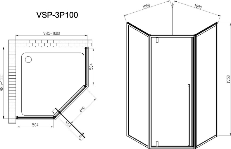 Душевой уголок Vincea Penta VSP-3P100CL 100x100, профиль хром, стекло прозрачное - 6