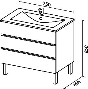 Тумба с раковиной Sanvit Кубэ-3 75 белый глянец - 3