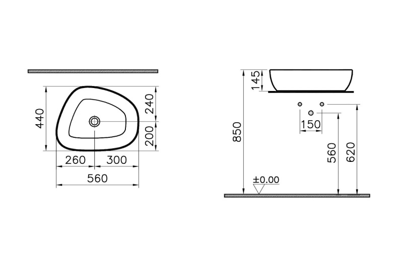 Раковина накладная Vitra Outline 56 белый 5991B403-0016 - 3