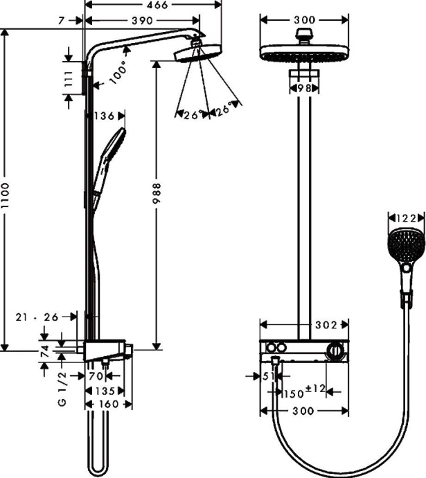 Душевая стойка Hansgrohe Raindance Select E 300 2jet 27126000 Showerpipe - 7
