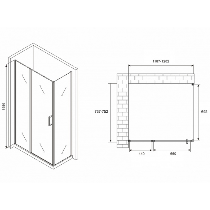 Душевой уголок Abber Sonnenstrand 120х75 хром стекло прозрачное AG04120S-S75 - 1