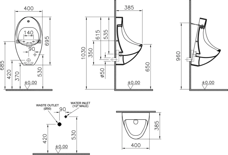 Писсуар подвесной VitrA Arkitekt с сенсорным управлением белый 4106B003-5597 - 2