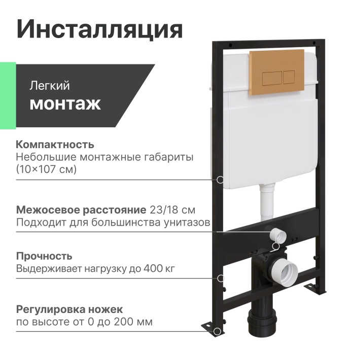 Комплект Унитаз подвесной STWORKI Хадстен SETK3304-0616-001-1-6000 с микролифтом + Система инсталляции для унитазов EWRIKA ProLT 0026-2020 с кнопкой смыва 0043 золото матовое 560163 - 6