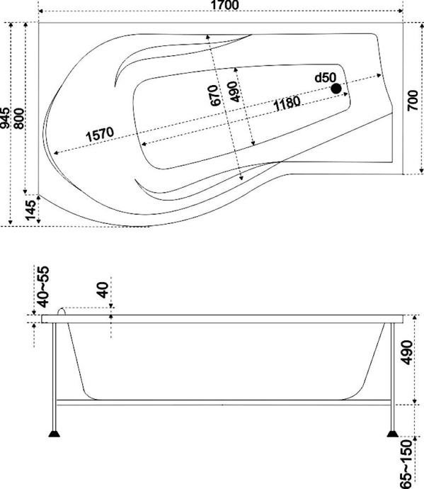 Акриловая ванна Bas Капри 170x94.5 L В 00015 - 4