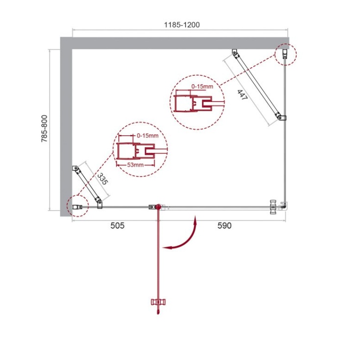 Душевой уголок BelBagno Etna 120х80 хром  ETNA-AH-12-120/80-C-Cr - 6