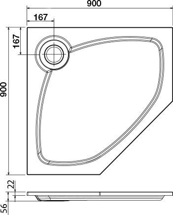 Поддон для душа Cezares Tray P 90 пятиугольный TRAY-S-P-90-56-W - 1