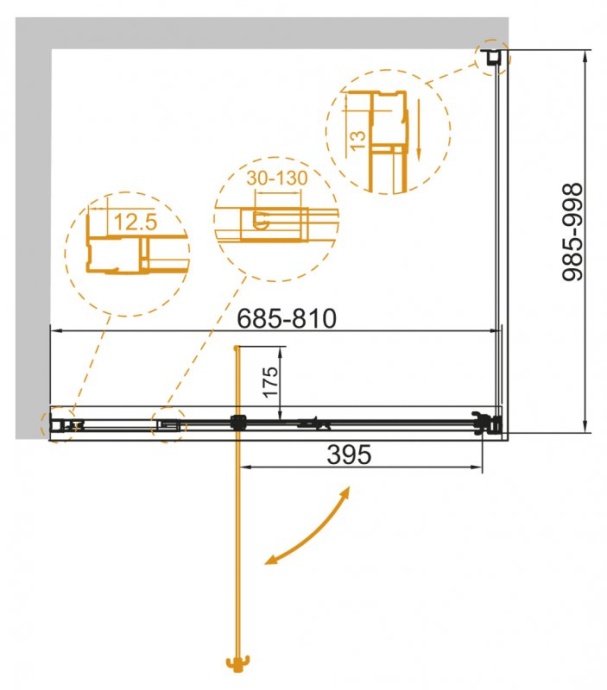 Душевой уголок Cezares Variante 130x80 см  VARIANTE-AH-1-120/130-80-C-Cr - 18