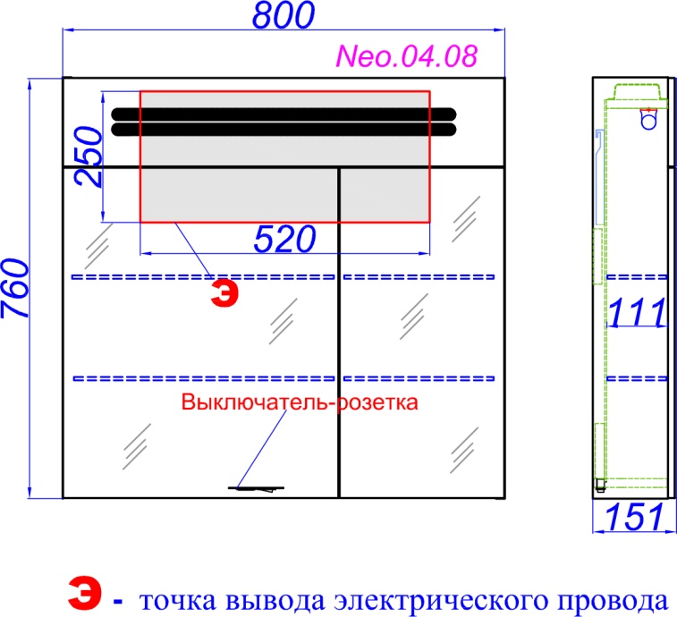 Зеркало-шкаф Aqwella Neo 80 с подсветкой Neo.04.08 - 4
