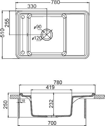 Мойка кухонная AQUATON Беллис 78 графит 1A725032BS210 - 2