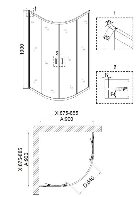 Душевой уголок Niagara Nova NG-6606-08 90x90, четверть круга 66060811 - 2