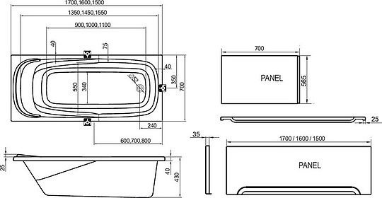 Акриловая ванна Ravak Vanda II 150x70 CO11000000 - 1