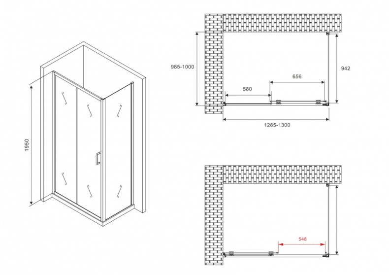 Душевой уголок Abber Schwarzer Diamant 130x100 профиль черный стекло матовое AG30130BMH-S100BM - 4