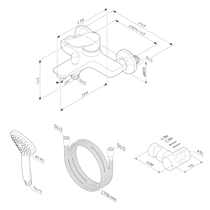 Смеситель AM.PM X-Joy F85A15000 для ванны с душем - 7