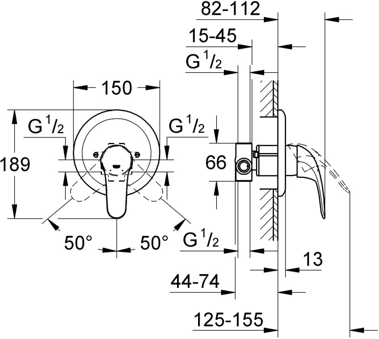 Смеситель Grohe Euroeco 32742000 С ВНУТРЕННЕЙ ЧАСТЬЮ, для душа - 1