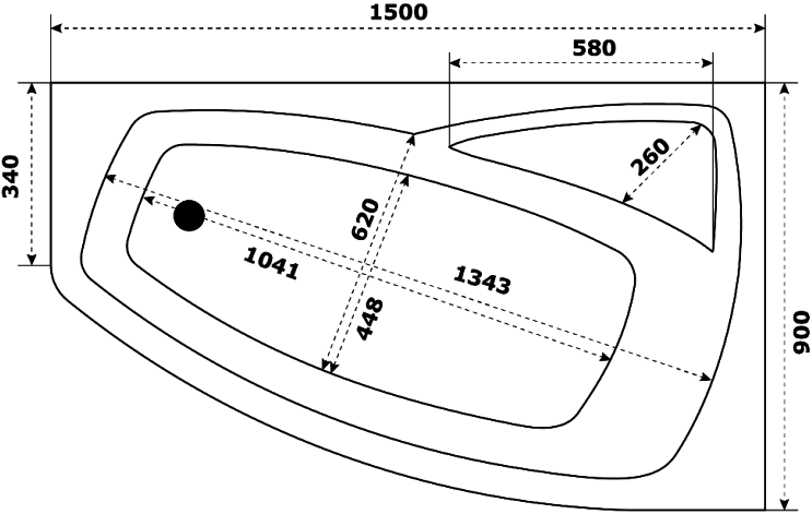 Акриловая ванна STWORKI Монтре 150x90 R, с каркасом Mn1500R - 1