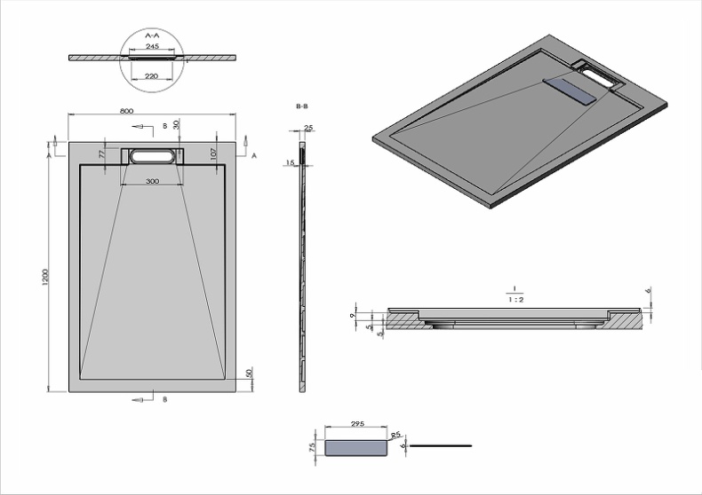 Поддон для душа Vincea 120х80 антрацит матовый VST-4SRL8012A - 1