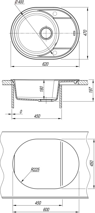 Мойка Flortek Дафна 620, черный FG  23.030.B0620.102 - 1