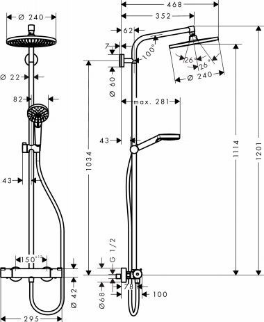 Душевая стойка Hansgrohe Crometta S 240 1jet Showerpipe EcoSmart 27268000 9 л - 2