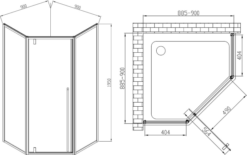 Душевой уголок Vincea Penta VSP-3P900CLB 90x90, профиль чёрный, стекло прозрачное - 2