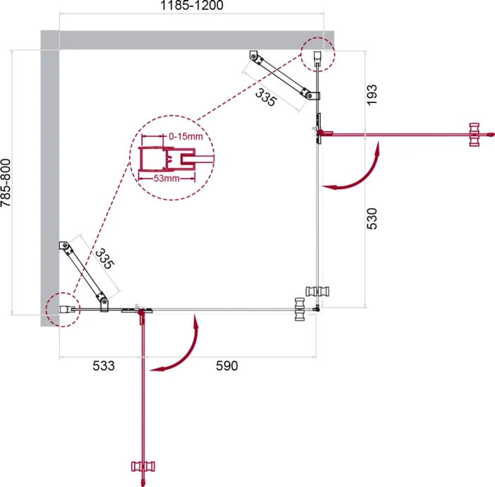 Душевой уголок BelBagno Kraft 120х80 хром  KRAFT-AH-22-120/80-C-Cr-L - 8