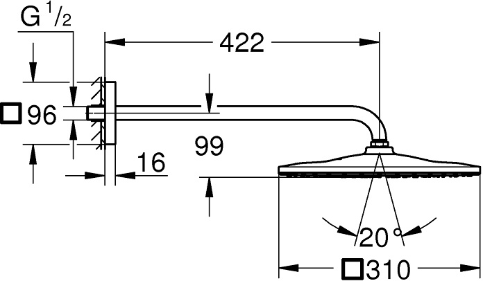 Верхний душ Grohe Rainshower Mono 310 Cube 26564000 - 3