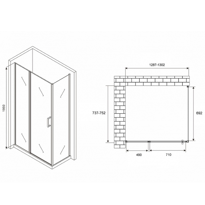 Душевой уголок Abber Sonnenstrand 130х75 хром стекло прозрачное AG04130S-S75 - 1