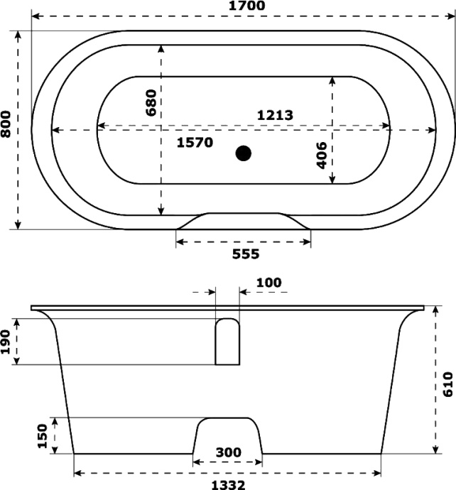 Ванна из искусственного камня Good Door Венеция ва00005 170x50 чёрная ВА00005 - 3