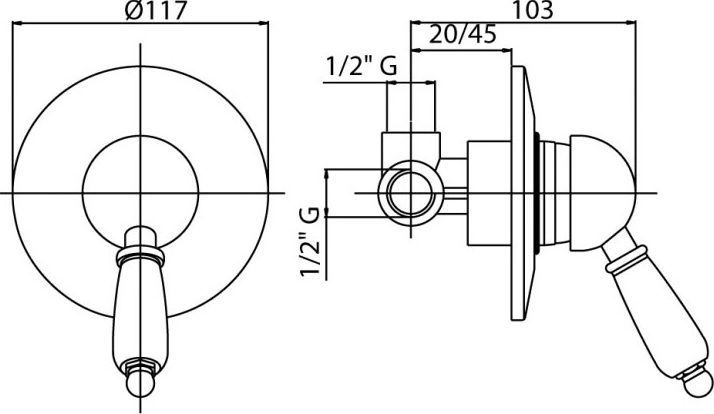 Смеситель Cezares Venezia DIM-03/24-Bi с внутренней частью, для душа VENEZIA-DIM-03/24-Bi - 2