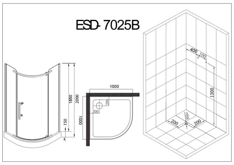 Душевой уголок Esbano 100х100 черный  ESUGD7025B - 1