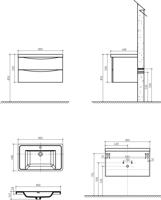 Тумба с раковиной BelBagno Ancona-N 80 rovere more подвесная - 4