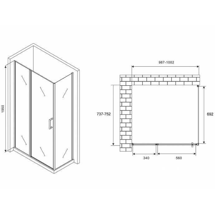 Душевой уголок Abber Sonnenstrand 100х75 хром стекло прозрачное AG04100S-S75 - 1