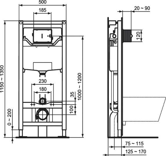 Комплект Ideal Standard Connect AquaBlade E212701 унитаз + инсталляция с кнопкой смыва - 15