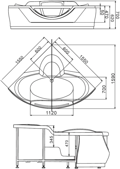 Акриловая ванна Gemy 155x155 белый  G9025 II C - 3