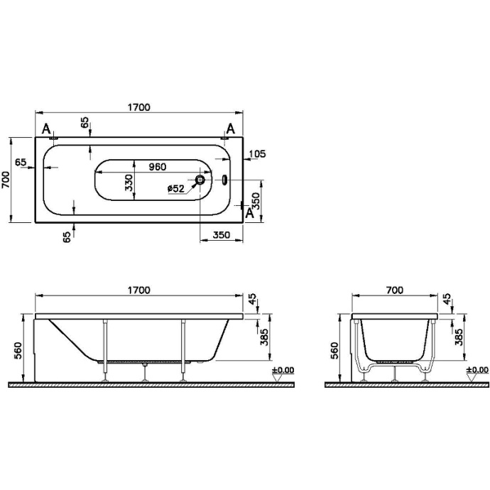 Акриловая ванна VitrA Optimum Neo 170х70 белая 64530001000 - 2