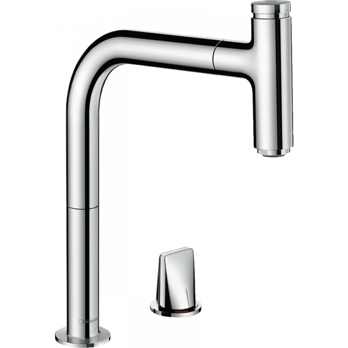 Кухонный смеситель на Hansgrohe Metris Select M71 2 отверстия, однорычажный, 200, с вытяжным изливом, 1jet, sBox, хром 73804000 - 0