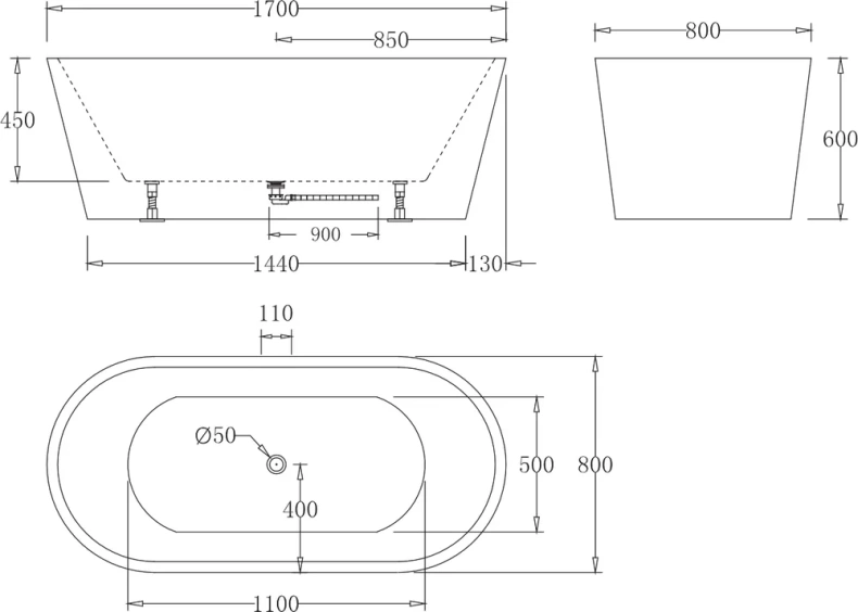 Акриловая ванна BELBAGNO 170х80 белый  BB71-1700-W0 - 2